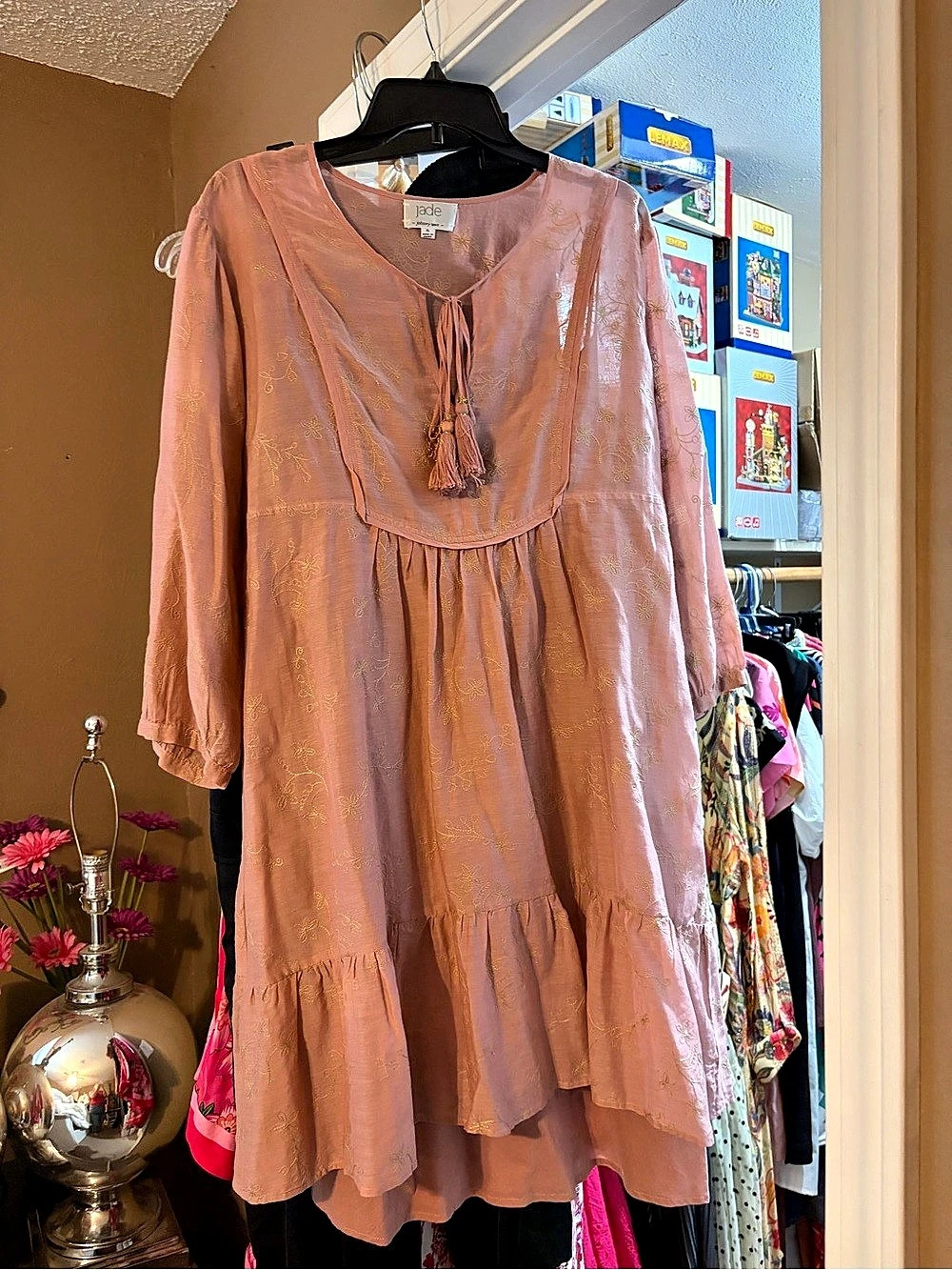 Jade Johnny Was Floral Embroidered Mini Dress Size XL